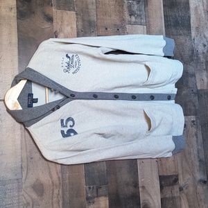 Polo Ralph Lauren Twill Terry Button Up Cream Gray Cardigan Sz Large 14/16 Boy